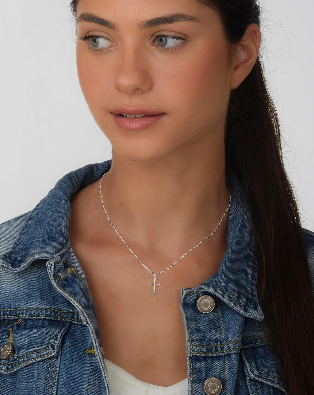 Annika Bella Cross Necklace for Women, 16-18 Inches Silver/Gold Chain, Women's Small Simple Cross Necklaces Religious Charm Jewelry, Faith Gift for Her