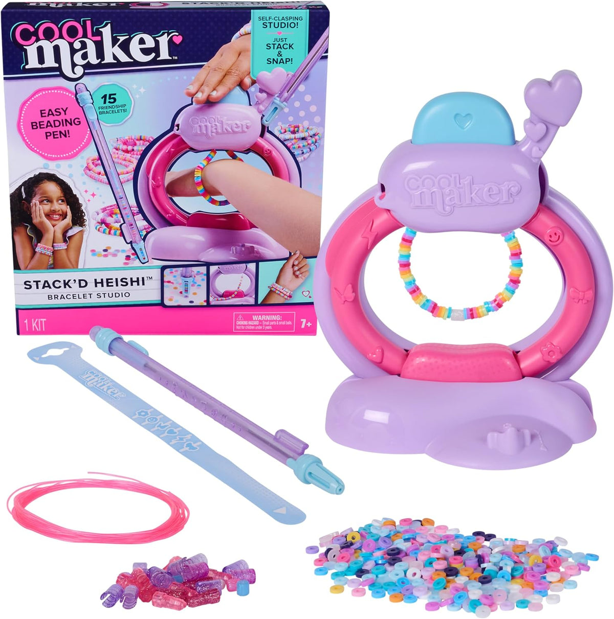 Cool Maker Stack'd Heishi Studio Bracelet Making Kit, Ages 7+ | Stack, String & Snap 15 Friendship Bracelets, Beading Pen & 1200 Beads, Easy DIY Arts & Crafts, Birthday Gifts Idea for Girls