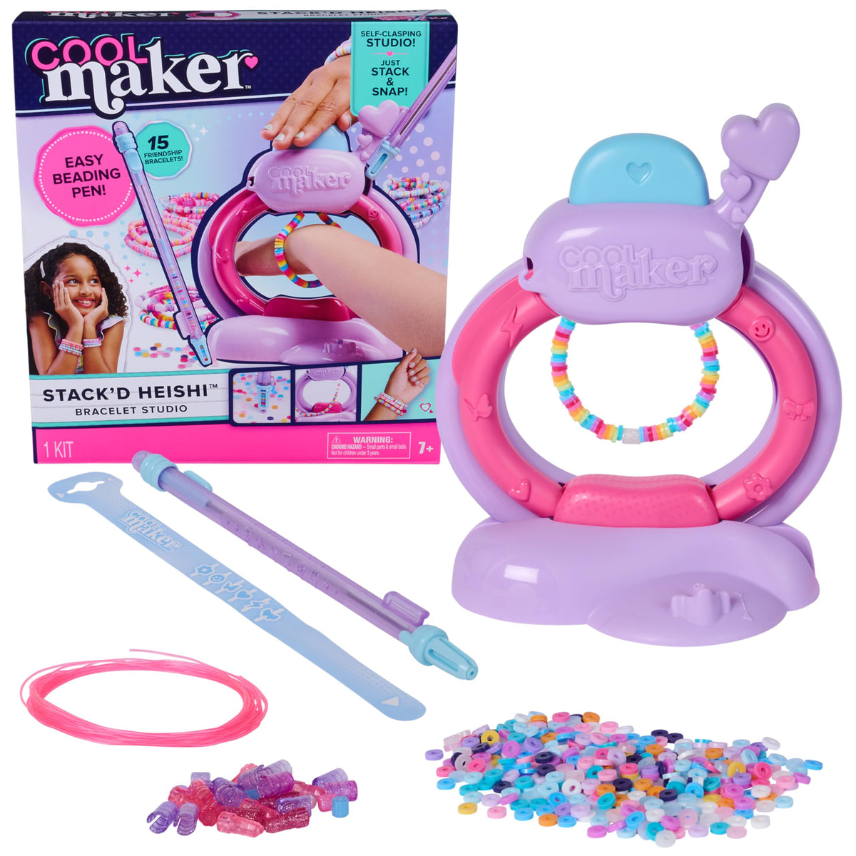 Cool Maker Stack'd Heishi Studio Bracelet Making Kit, Ages 7+ | Stack, String & Snap 15 Friendship Bracelets, Beading Pen & 1200 Beads, Easy DIY Arts & Crafts, Birthday Gifts Idea for Girls