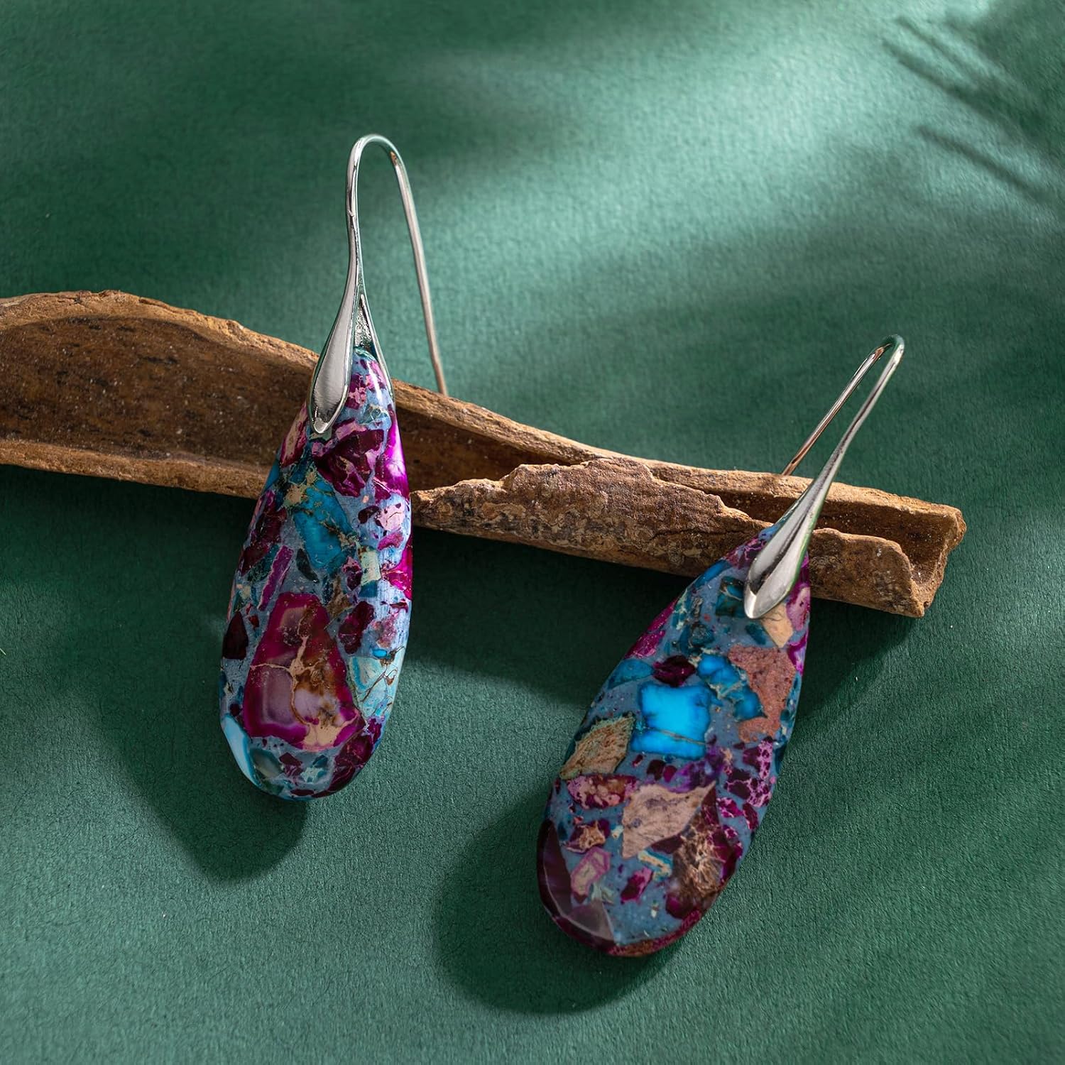 SELOVO Stone Fishhook Dangle Drop Earrings Statement Earrings for Women Stone