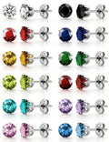 12 Pairs Silver Earrings Surgical Steel Earrings Women's Earrings Hypoallergenic Earrings Set Men's Earrings 12 Colors CubicZirconia Studs Earrings