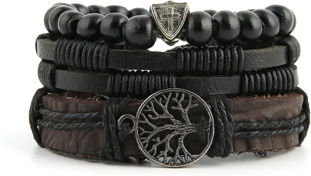 HZMAN Genuine Leather Tree of life Bracelets for Men Women | Handmade,Drawstring/Elastic,Lava Rock Beads,Tiger Eye Natural Stone,Gift,Comfortable to wear all day long