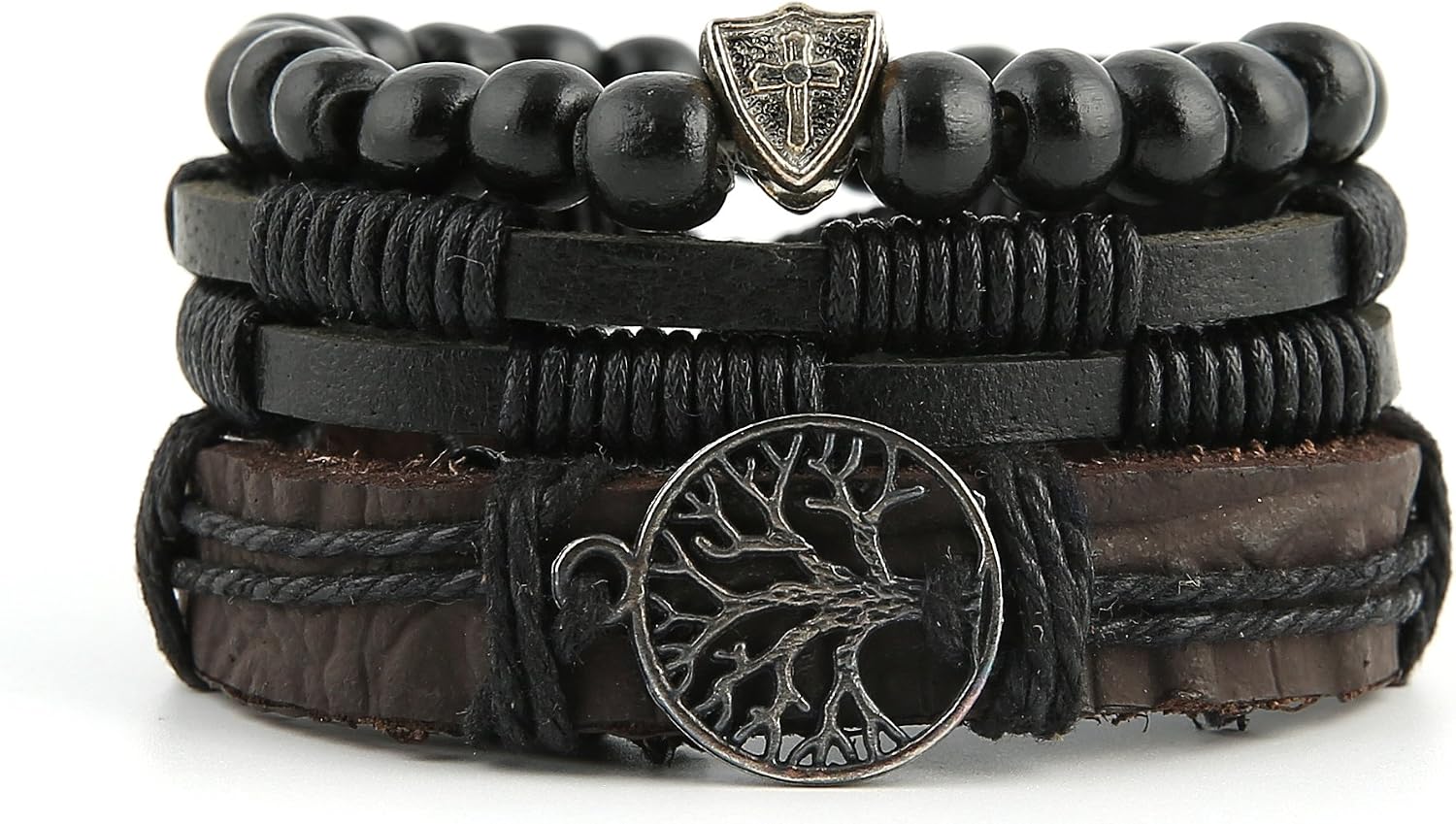 HZMAN Genuine Leather Tree of life Bracelets for Men Women | Handmade,Drawstring/Elastic,Lava Rock Beads,Tiger Eye Natural Stone,Gift,Comfortable to wear all day long