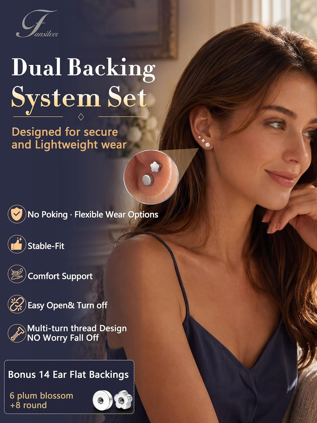 20G Hypoallergenic Flat Back Earrings for Women Men Silver 14K Gold Stainless Steel Stud Earrings Birthstone Cubic Zirconia Studs Surgical Steel Cartilage Earrings for Sensitive Ears