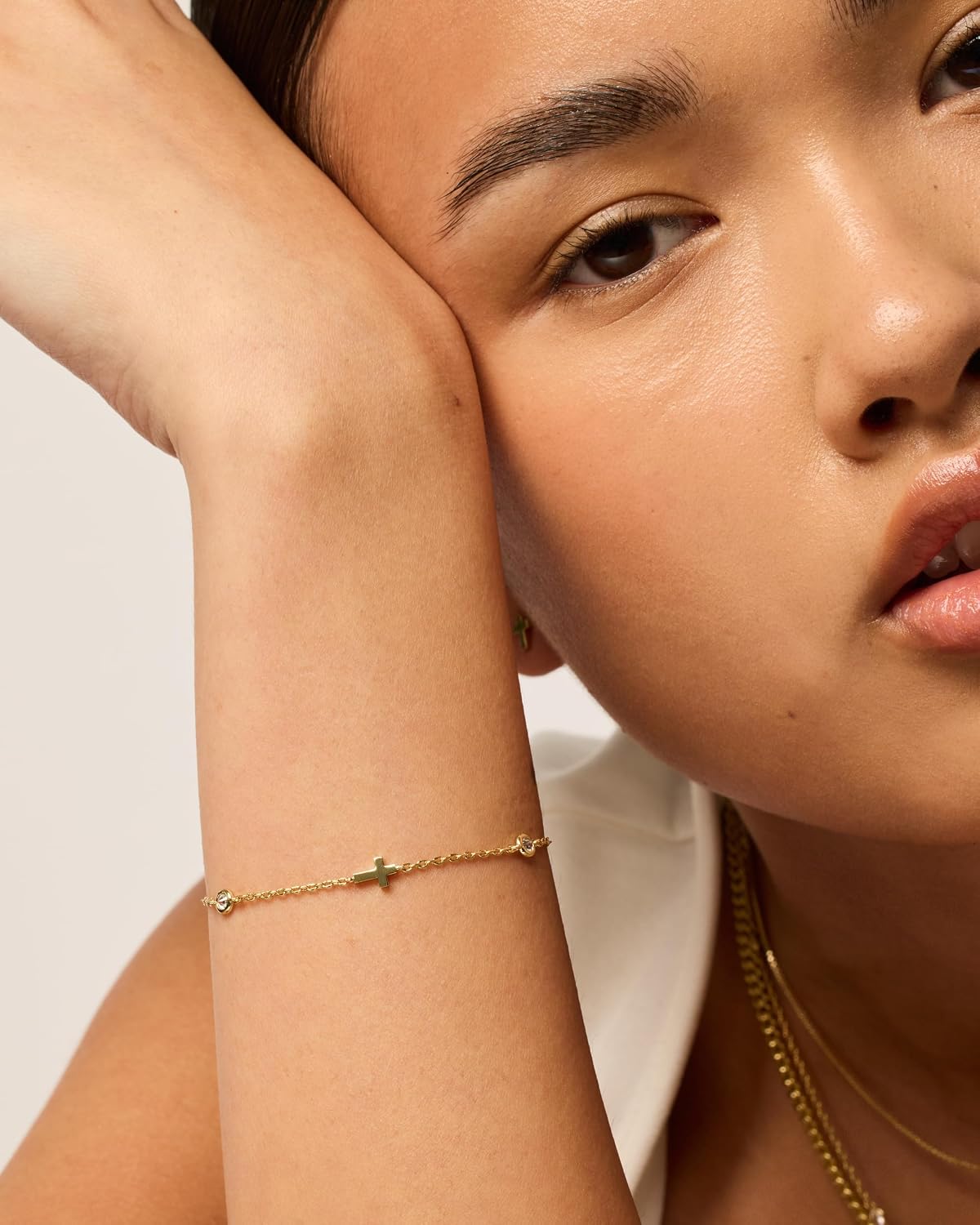 PAVOI 14K Gold Plated Sideways Cross Bracelet for Women, Religious Bracelet | Sideways Cross with Cubic Zirconia Religious Station Bracelet, Jewelry Confirmation Gift
