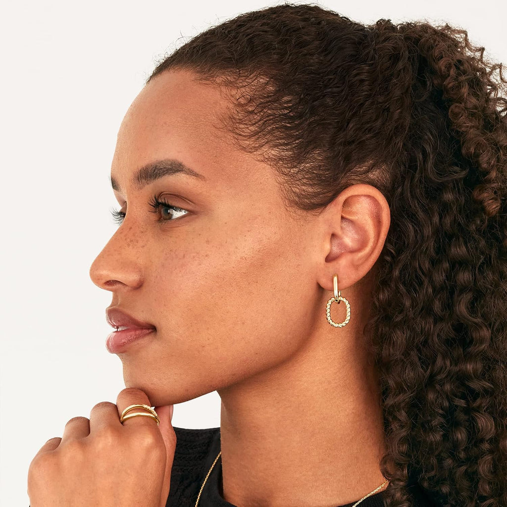 PAVOI Dangle Hoop Earrings for Women, 14K Gold Plated Convertible Paperclip | Chain Link Drop Earrings, Two-Toned Statement Jewelry, Huggie Hoop Earrings, Cubic Zirconia Earrings