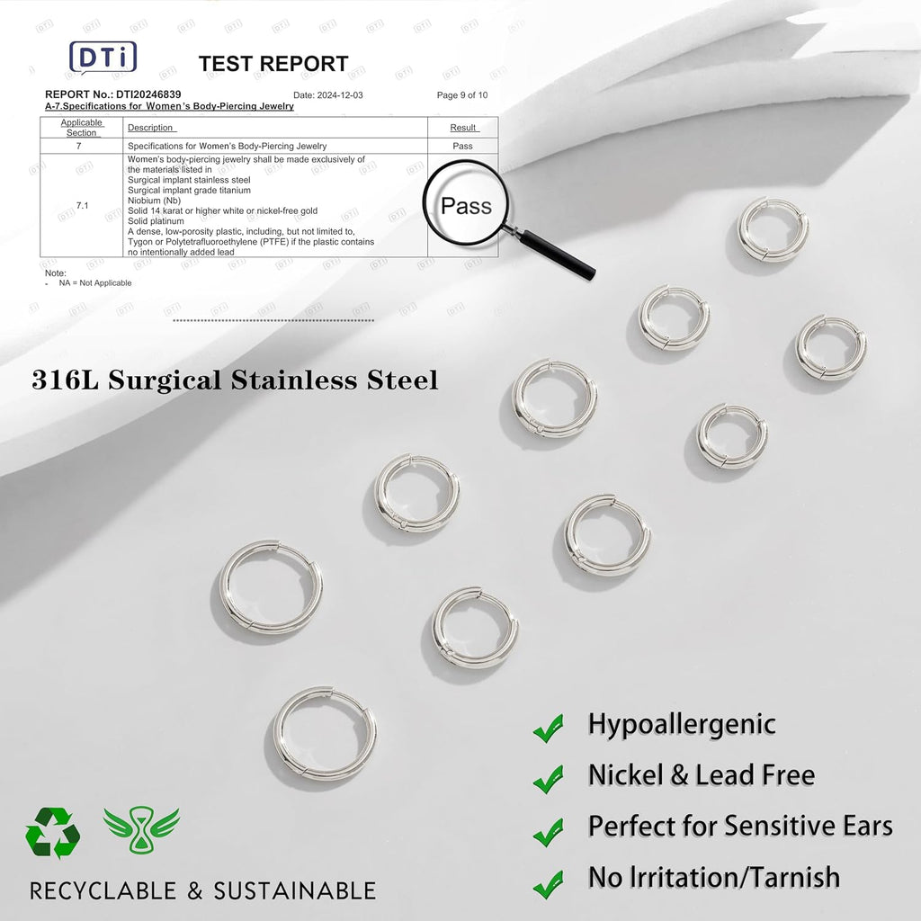316L Surgical Stainless Steel Small Gold Silver Hoop Earrings for Women Men,Hypoallergenic Cartilage Helix Earrings for Sensitive Ears,Cute Conch Rook Tiny Huggie Hoops Earring Set for Multiple Piercing Jewelry Gift 6mm-12mm