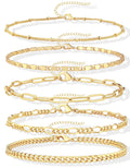 Gold Bracelets Set for Women Non Tarnish Trendy,14K Gold Plated Dainty Stackable Paperclip Cuban Link Chain Bracelets, Simple Cute Cuff Bracelets Jewelry Set Adjustable 7"+2"