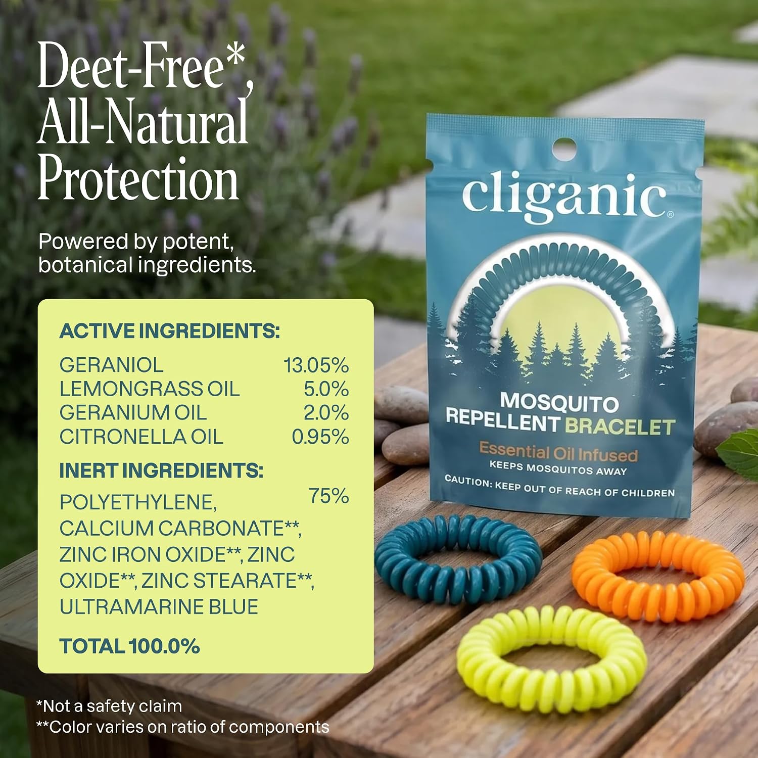 Cliganic 25 Pack Mosquito Repellent Bracelets for Adults & Kids - Natural DEET-Free Bands, Individually Wrapped