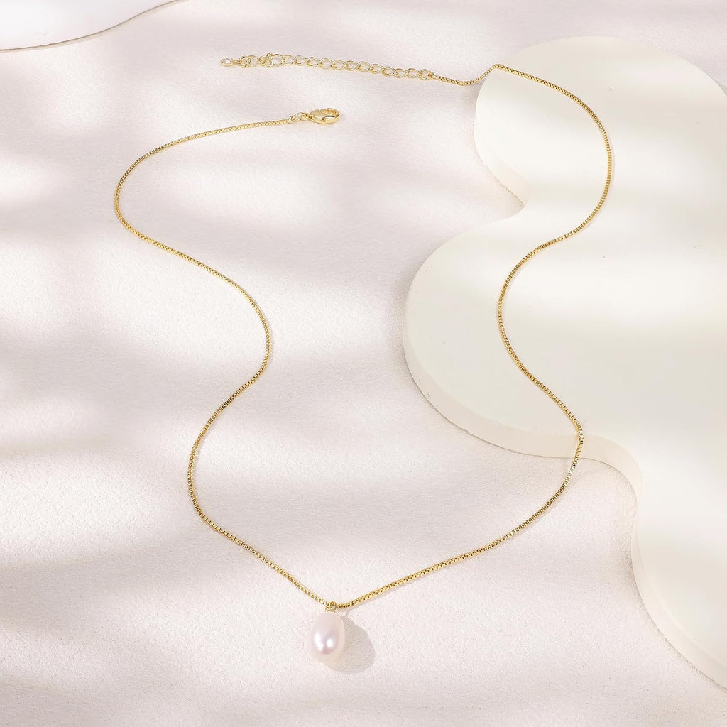 Gold Pearl Necklaces for Women Trendy, 14K Gold Plated Dainty Necklace Simple Single Double Layered Pearl Pendant Necklaces for Women Wedding Birthday Jewelry Gifts