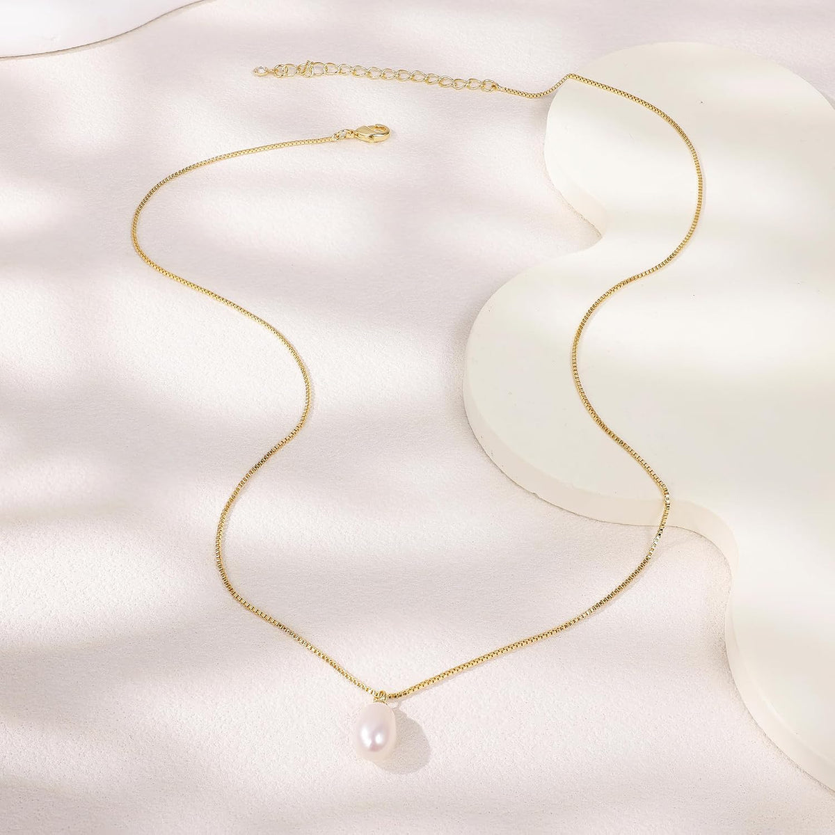 Gold Pearl Necklaces for Women Trendy, 14K Gold Plated Dainty Necklace Simple Single Double Layered Pearl Pendant Necklaces for Women Wedding Birthday Jewelry Gifts