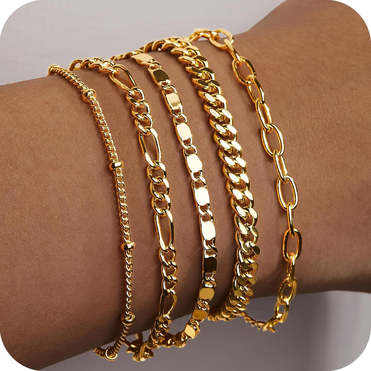 Gold Bracelets Set for Women Non Tarnish Trendy,14K Gold Plated Dainty Stackable Paperclip Cuban Link Chain Bracelets, Simple Cute Cuff Bracelets Jewelry Set Adjustable 7"+2"
