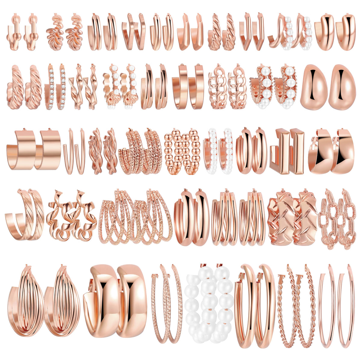 42 Pairs Gold Hoop Earrings Set for Women, Multiple Styles | Hypoallergenic Multipack Small to Chunky Hoops, Twisted Trendy Earrings for Everyday Wear Mothers Day Gifts