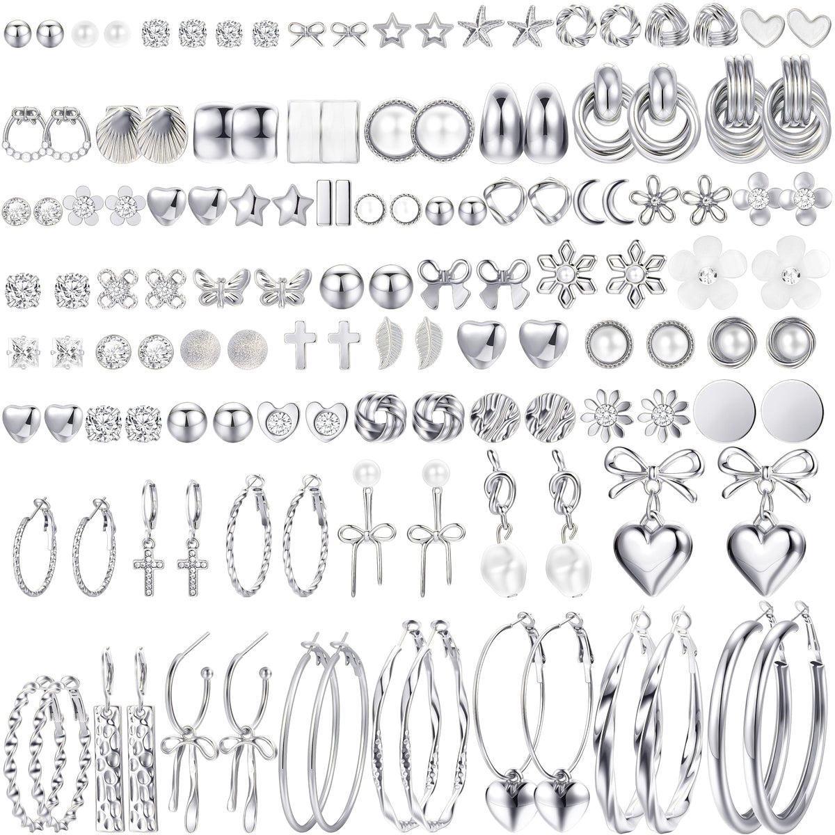 75 Pairs Gold Stud Earrings Set for Women, Trendy Hypoallergenic Pearl Cubic Zirconia Multiple Piercings Earrings Packs, Stud Hoops Earrings for Gift Jewelry