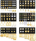84 Pairs Gold Stud Earrings Set for Women Multipack, Fashion Pearl Cubic Zirconia Butterfly Earrings Packs Piercings, Hypoallergenic Stud Hoops Earrings for Gift