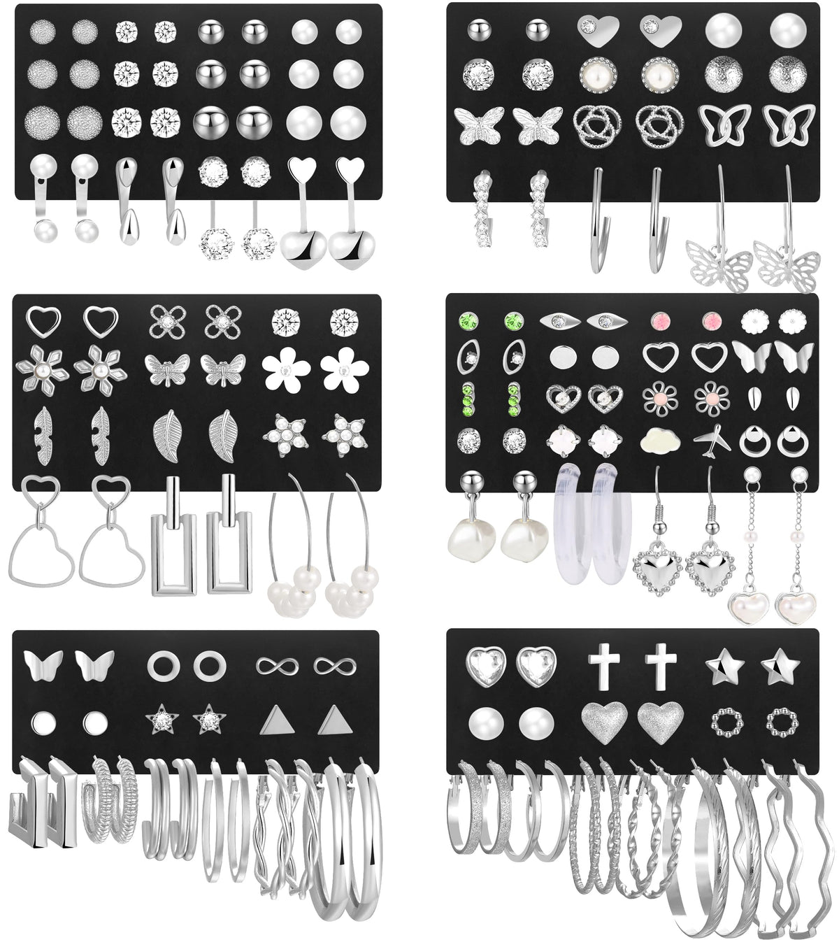 84 Pairs Gold Stud Earrings Set for Women Multipack, Fashion Pearl Cubic Zirconia Butterfly Earrings Packs Piercings, Hypoallergenic Stud Hoops Earrings for Gift