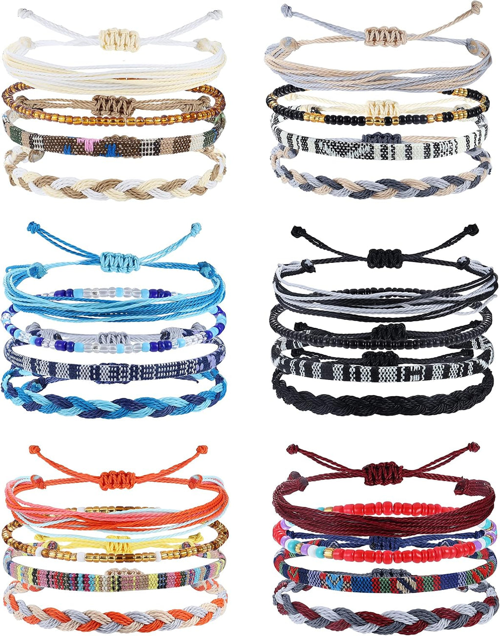 24 Pcs Boho Surfer Bracelet Anklet Adjustable Beaded Anklets Handmade Braided Bracelet Colorful Anklet Summer String Rope Ankle Bracelets Waterproof Surfer Beach Bracelet Boho Jewelry for Women Men