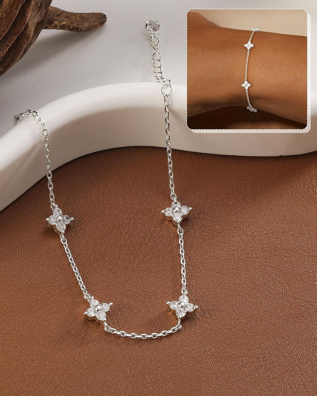 Dainty Silver Gold Bracelets for Women Trendy Non Tarnish Jewelry | 14K Gold Plated Clover Bracelet Stack, Waterproof Diamond Bracelets for Women, Stackable Heart Cross Evil Eye Charm Bracelets