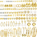 75 Pairs Gold Stud Earrings Set for Women, Trendy Hypoallergenic Pearl Cubic Zirconia Multiple Piercings Earrings Packs, Stud Hoops Earrings for Gift Jewelry