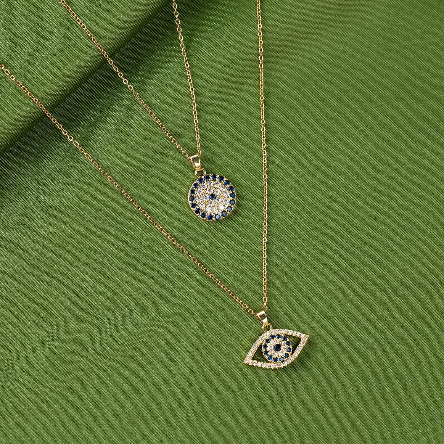 Evil Eye Necklace Layered Necklaces for Women, 2Pcs 18K Gold Plated Dainty Evil Eye Choker Pendant Necklace Handmade Evil Eye Jewelry Protection Gifts