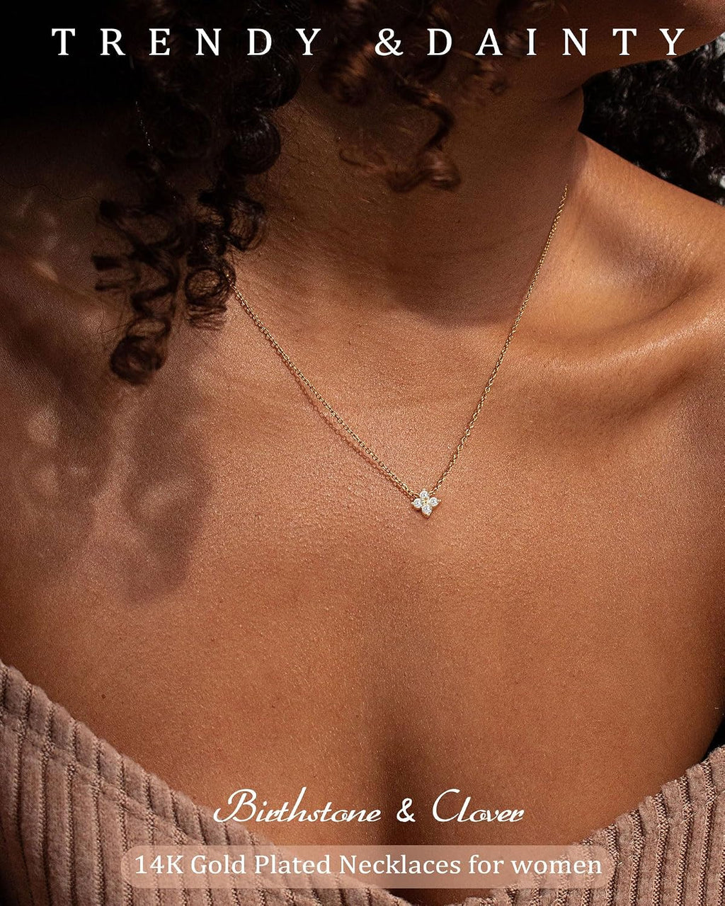 ZHESHY Birthstone Gold Necklaces for Women Dainty 14K Gold Plated Necklace | Simple Non Tarnish Diamond Cubic Zirconia Pendant Necklaces Women Gold Trendy Jewelry Bridesmaid Birthday Gifts