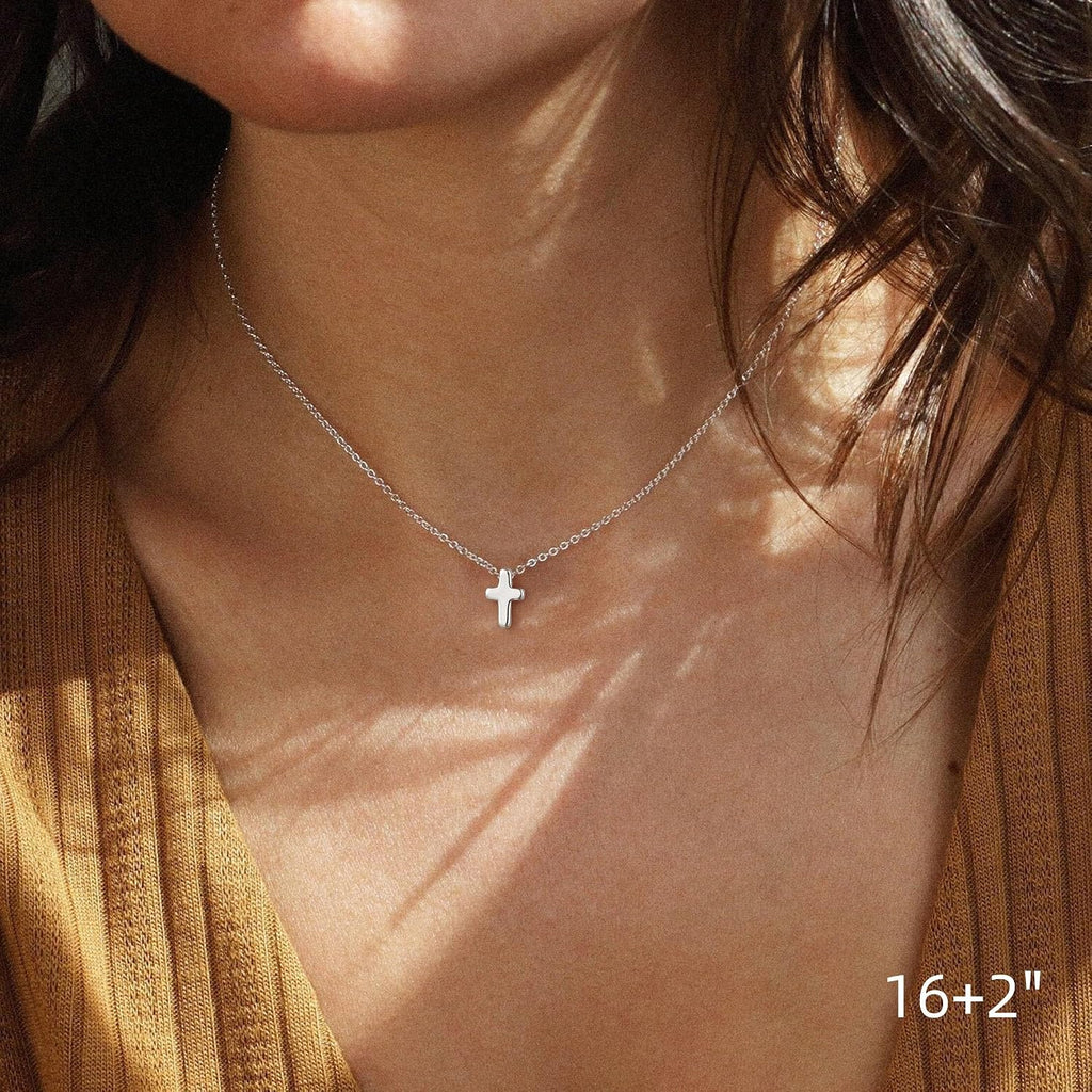 M MOOHAM Cross Necklace for Women Girls, Dainty 14K Gold Plated Cross Pendant Necklace Sideways Cross Choker Layered Necklaces for Women Girls