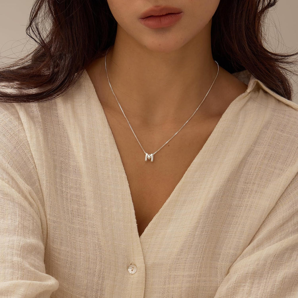14K Gold Plated Bubble Letter Necklace, Tarnish Free and Waterproof Dainty Initial Necklace for Women, Trendy Personalized Gold Jewelry Gift for Her