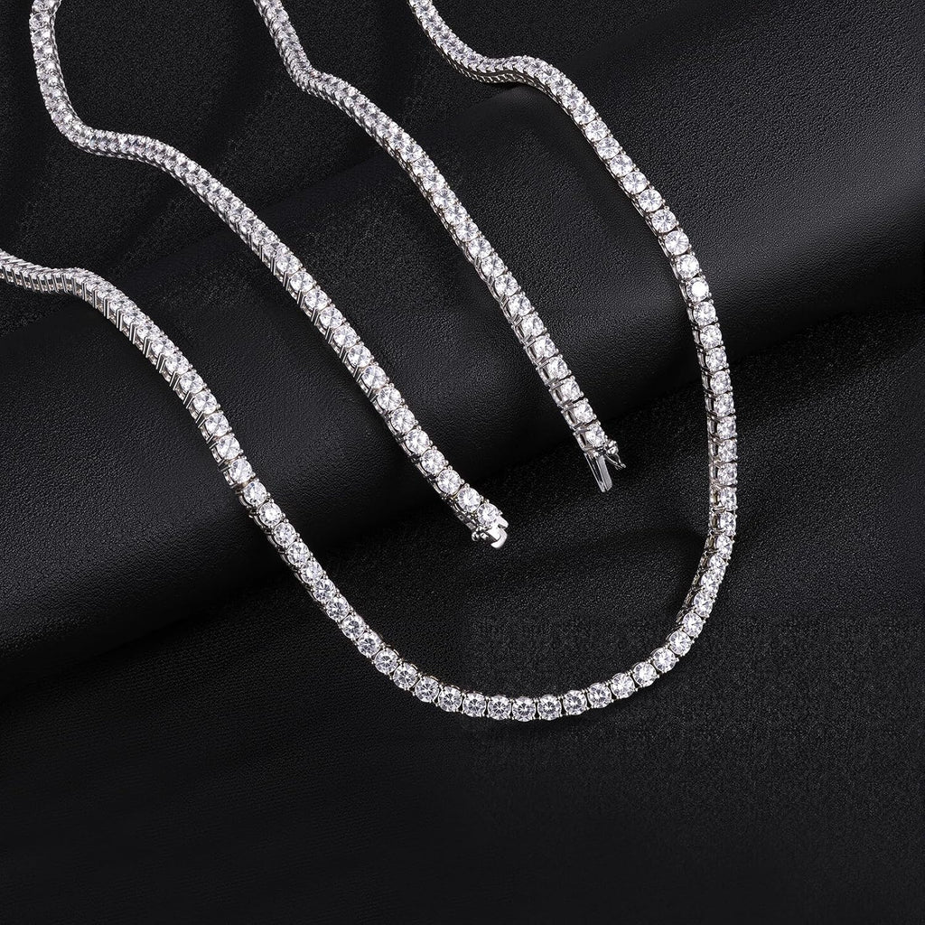 Gemsme 4.0mm CZ Tennis Necklace, 18K White/Yellow Gold Plated 4.0mm Round Cubic Zirconia Classic Tennis Necklace 16-24 Inches