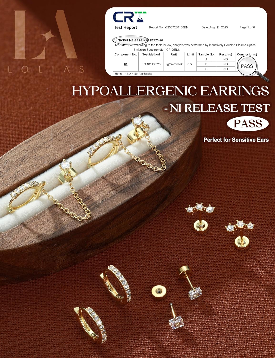 LOLIAS Hypoallergenic Flat Back Earrings Set for Women-Surgical Stainless Steel Earrings for Sensitive Ears-14K Gold Plated Chain Cartilage Earring Stacks Flatback Stud Hoop Earring Sets for Multiple Piercing Jewelry