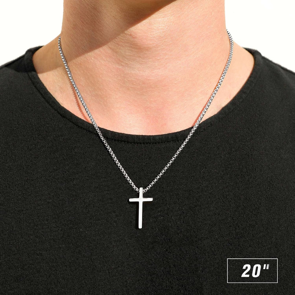 M MOOHAM Cross Necklace for Men Teen Boys 16-30 Inch | Silver Black Gold Stainless Steel Cross Chain Cross Pendant, Jewelry Gifts for Teenage Boys Men