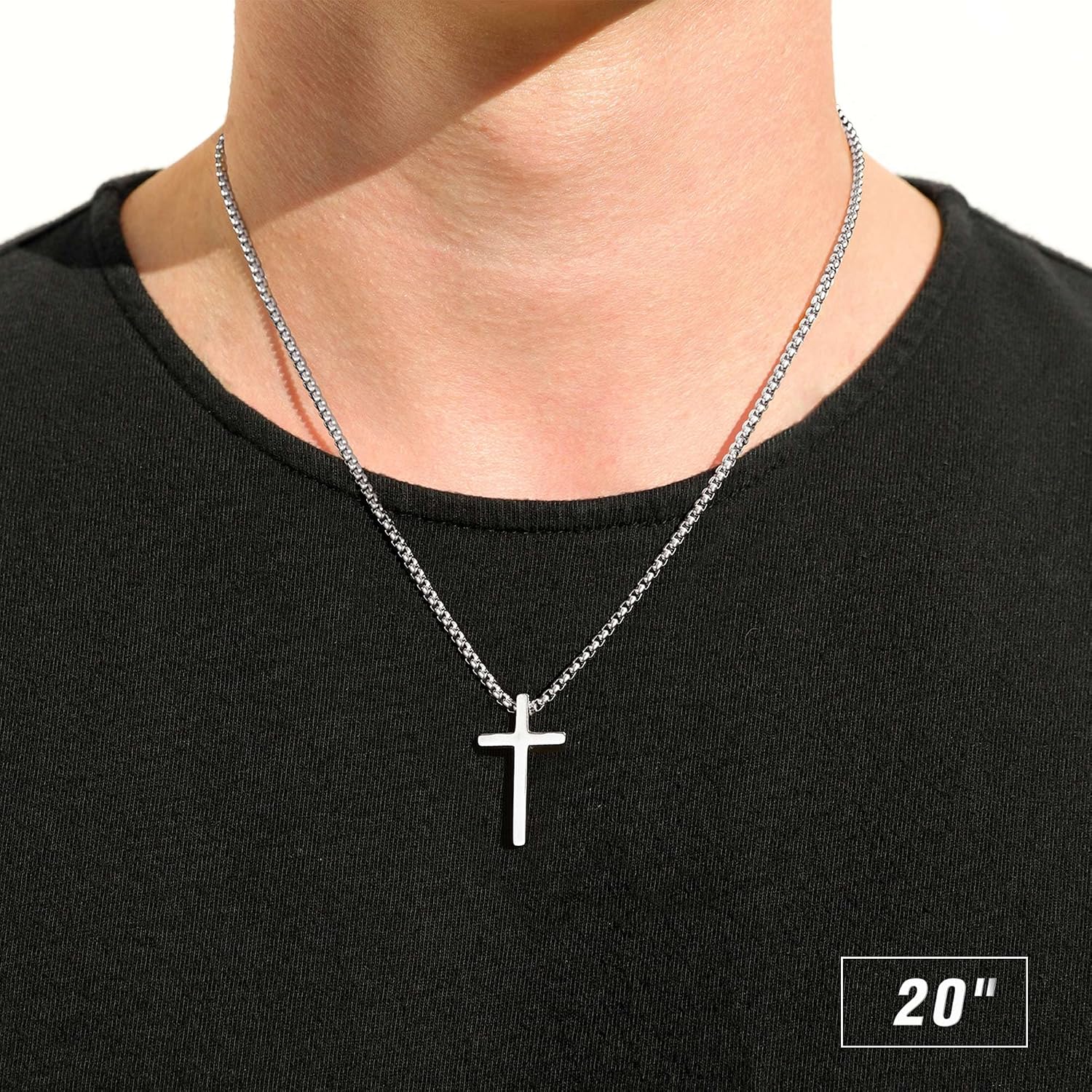 M MOOHAM Cross Necklace for Men Teen Boys 16-30 Inch | Silver Black Gold Stainless Steel Cross Chain Cross Pendant, Jewelry Gifts for Teenage Boys Men