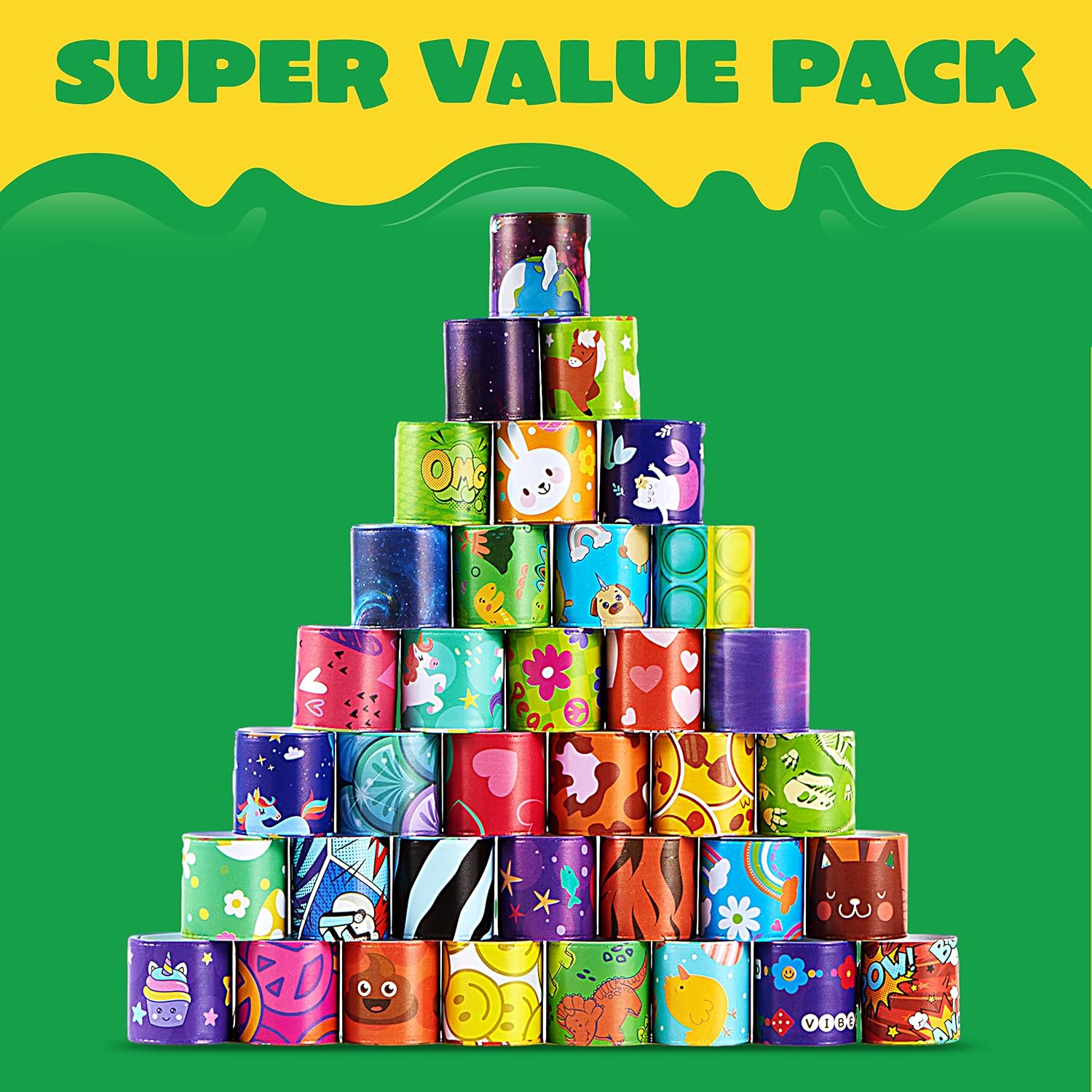 JOYIN 288 Pcs Slap Bracelets for Kids, Bulk Wristbands with Animals, Friendship, Heart, Galaxy, Party Favors, Classroom Prizes Birthday Exchanging Gifts, Goodie Bag Stuffers