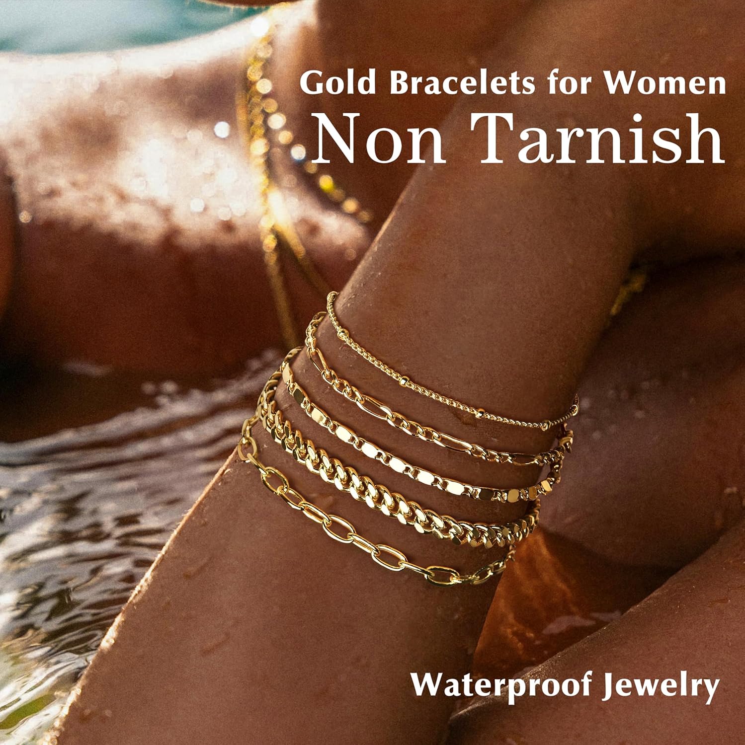 Gold Bracelets Set for Women Non Tarnish Trendy,14K Gold Plated Dainty Stackable Paperclip Cuban Link Chain Bracelets, Simple Cute Cuff Bracelets Jewelry Set Adjustable 7"+2"