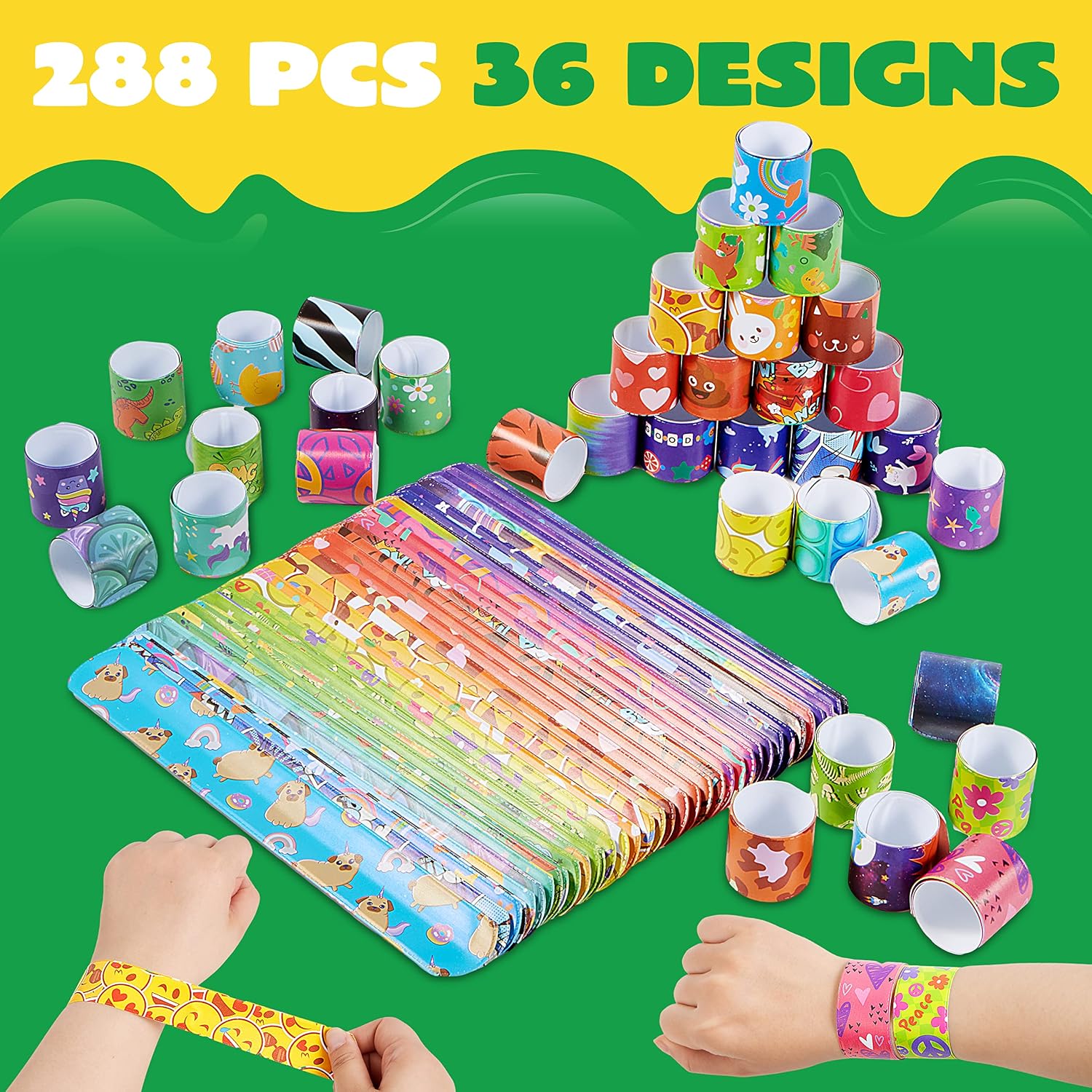 JOYIN 288 Pcs Slap Bracelets for Kids, Bulk Wristbands with Animals, Friendship, Heart, Galaxy, Party Favors, Classroom Prizes Birthday Exchanging Gifts, Goodie Bag Stuffers