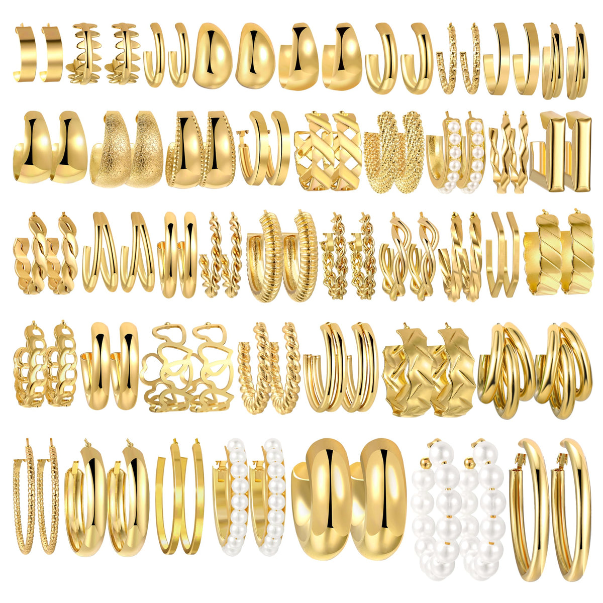 42 Pairs Gold Hoop Earrings Set for Women, Multiple Styles | Hypoallergenic Multipack Small to Chunky Hoops, Twisted Trendy Earrings for Everyday Wear Mothers Day Gifts