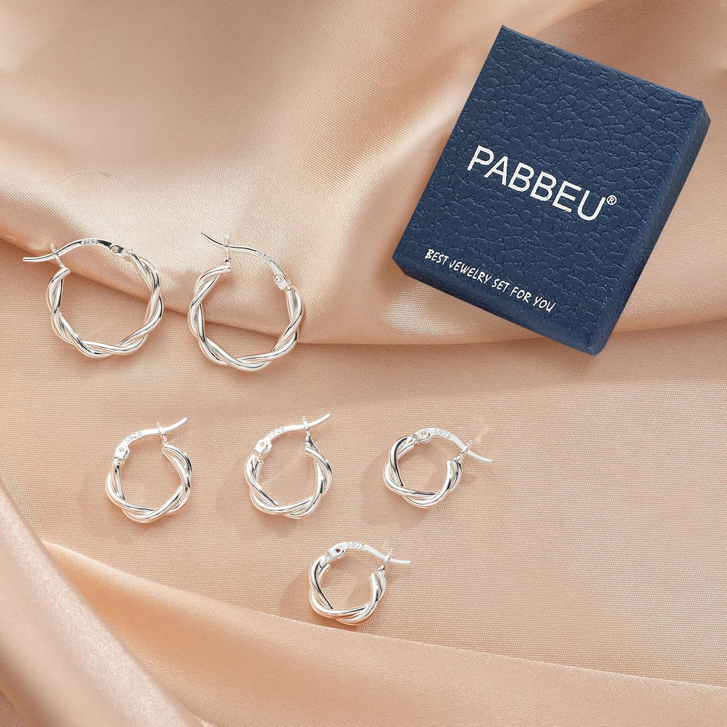 PABBEU 925 Sterling Silver Small Hoop Earrings Set for Women Hypoallergenic | 3Pairs Cubic Zirconia Small Huggie Hoop Earrings Set 13/15/20mm,Nickel-Free Lightweight Comfortable Sleeper Earrings Gift Set
