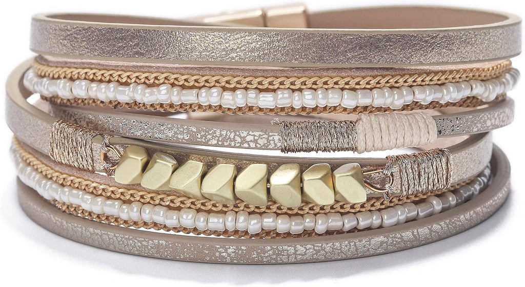 Fesciory Leather Wrap Bracelets for Women, Boho Western Layered Jewelry | Layered leather cuff bracelets, Easy on and off, Boho western style, Daily wear, Gift for women