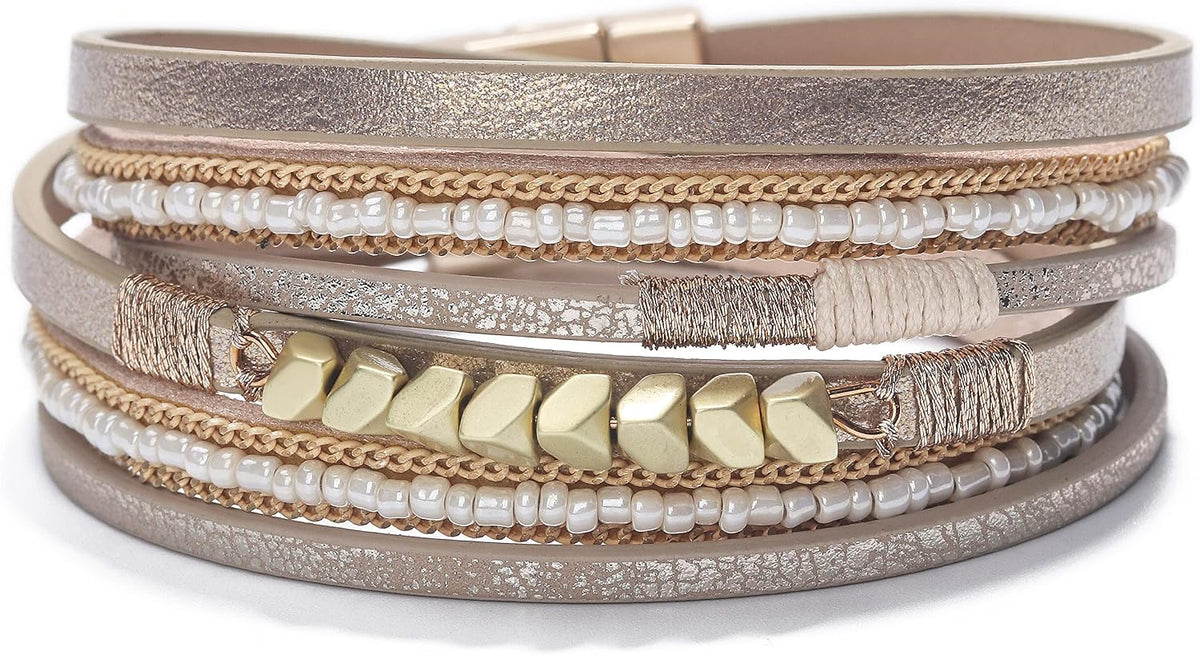 Fesciory Leather Wrap Bracelets for Women, Boho Western Layered Jewelry | Layered leather cuff bracelets, Easy on and off, Boho western style, Daily wear, Gift for women