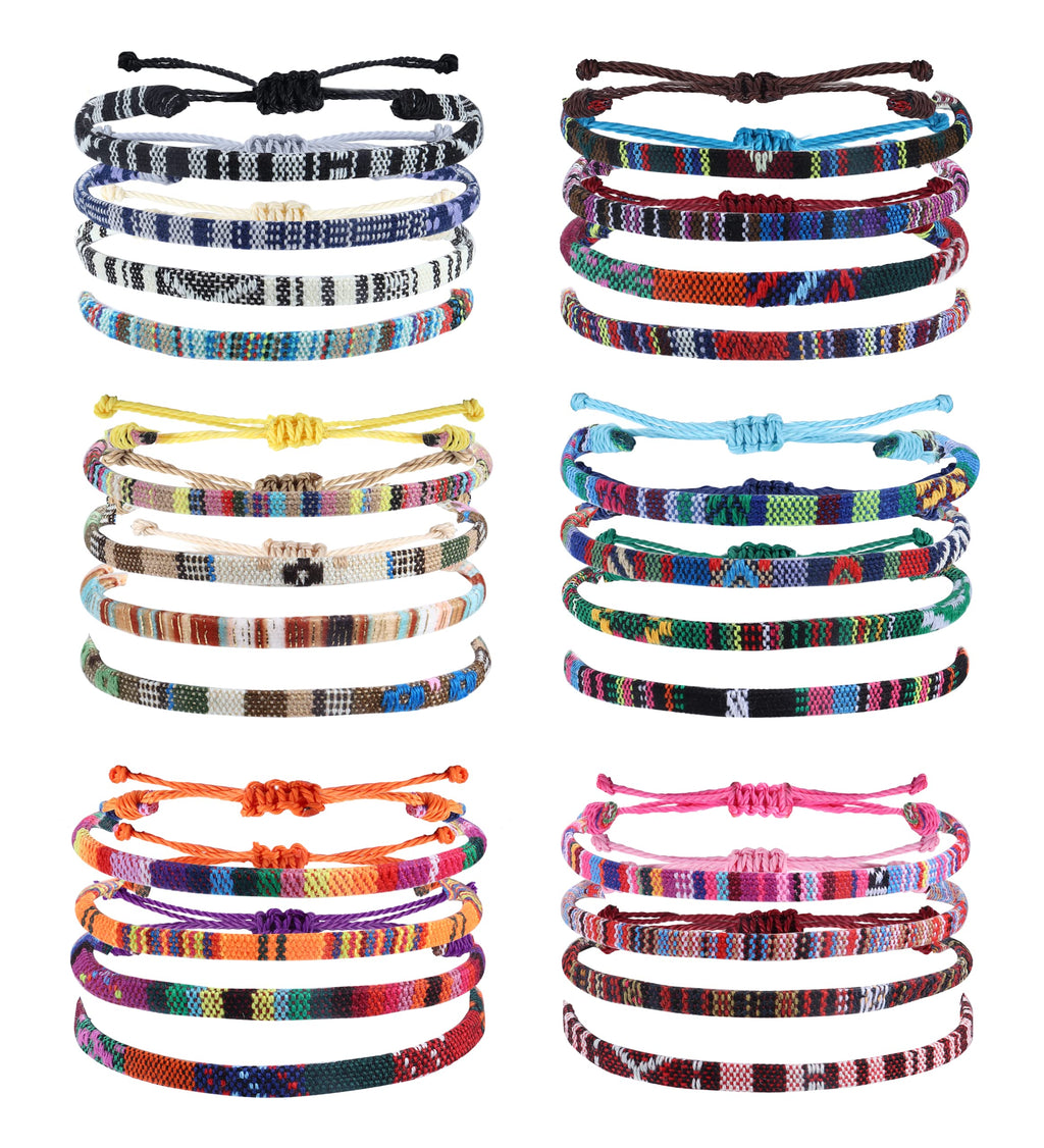 24 Pcs Boho Surfer Bracelet Anklet Adjustable Beaded Anklets Handmade Braided Bracelet Colorful Anklet Summer String Rope Ankle Bracelets Waterproof Surfer Beach Bracelet Boho Jewelry for Women Men
