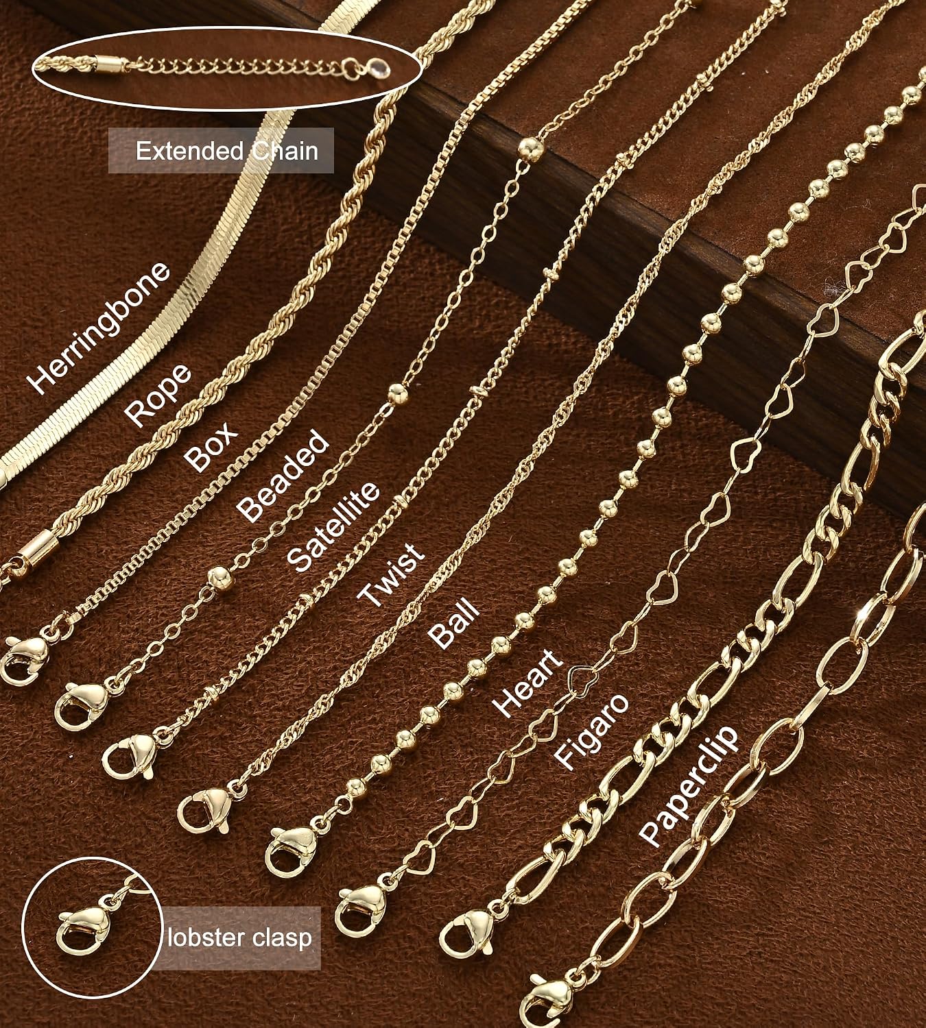 10 Pcs 14K Gold Plated Bracelet for Women, Dainty Stackable Chain Set | Bracelet Stack, Mixed Styles, Paperclip, Heart Link, Lightweight for Daily Wear, Hypoallergenic, Ideal Gift