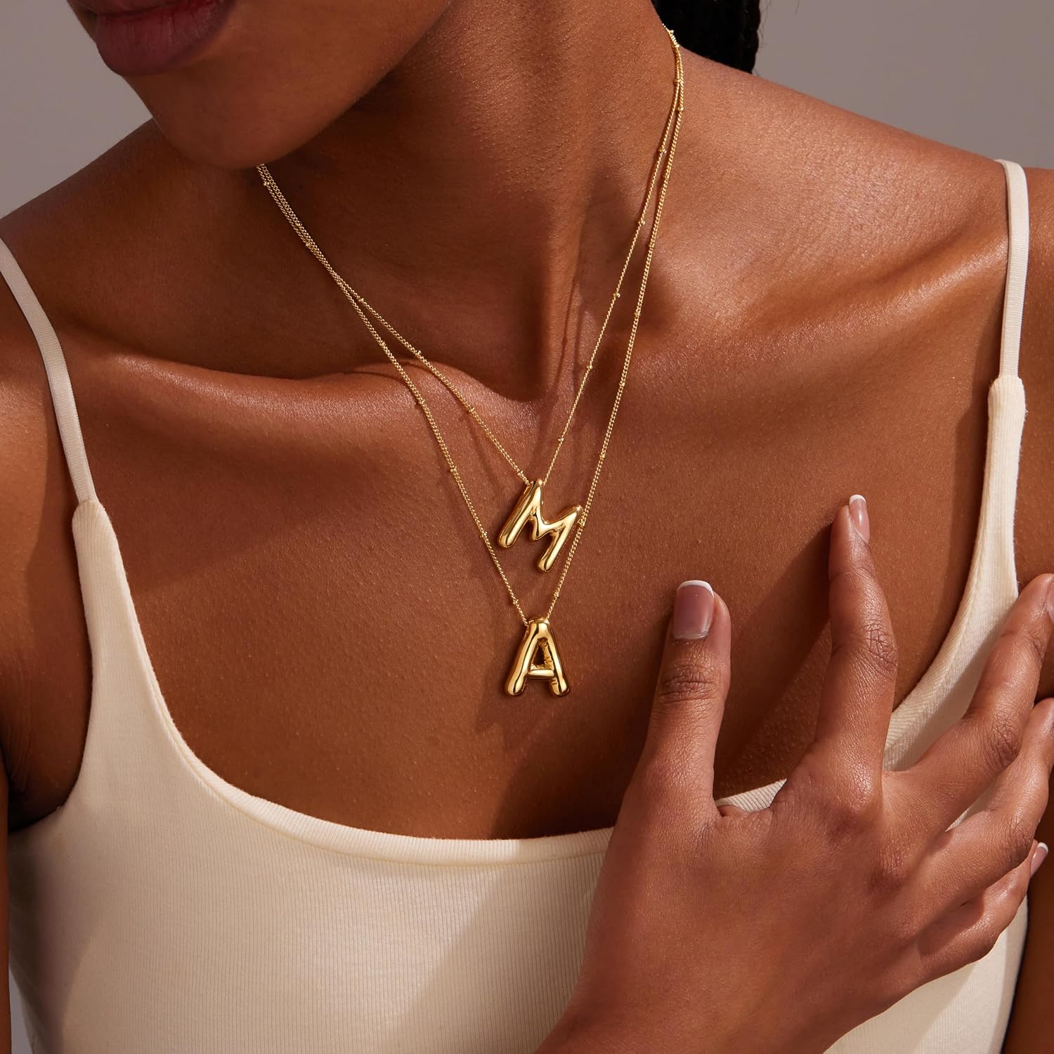 Inerney Gold Bubble Letter Necklace Initial Necklaces for Women, Chunky 14K Plated Balloon Initials, Trendy Charm Non Tarnish Custom Name Pendant Jewelry Gifts for Mom