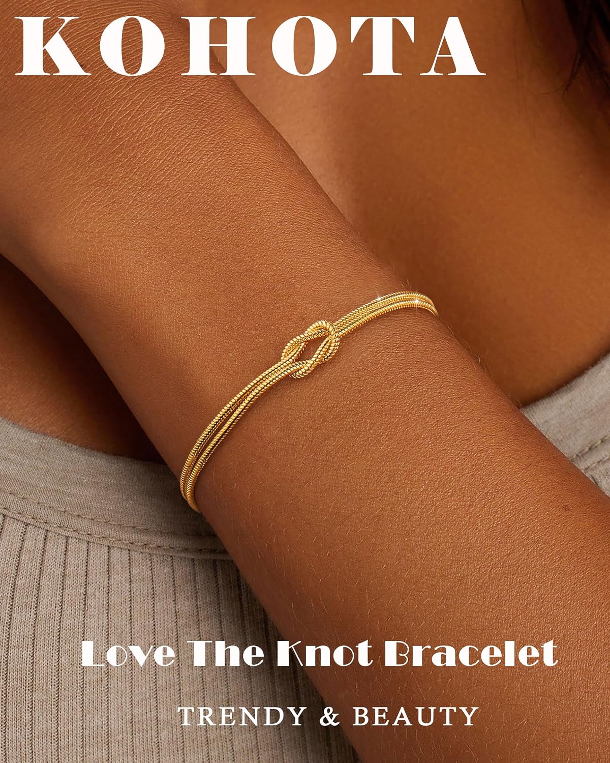 KOHOTA Silver Gold Bracelets for Women Trendy Bracelet Stack Non Tarnish | 14K Gold & Silver Plated Stackable Bracelet, Dainty Heart Pearl Knot Beaded Chain, Matching Couple Friendship Jewelry Gifts