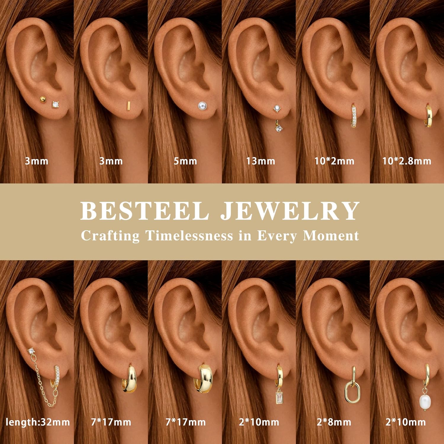 BESTEEL 13 Pairs Small Stud Hoop Earrings Set for Women, Gold Earrings Pack | Hypoallergenic Surgical Steel, 14K Gold Plated, Dainty Huggie Hoops Pearl Dangle Earrings, Lightweight Non Tarnish Jewelry