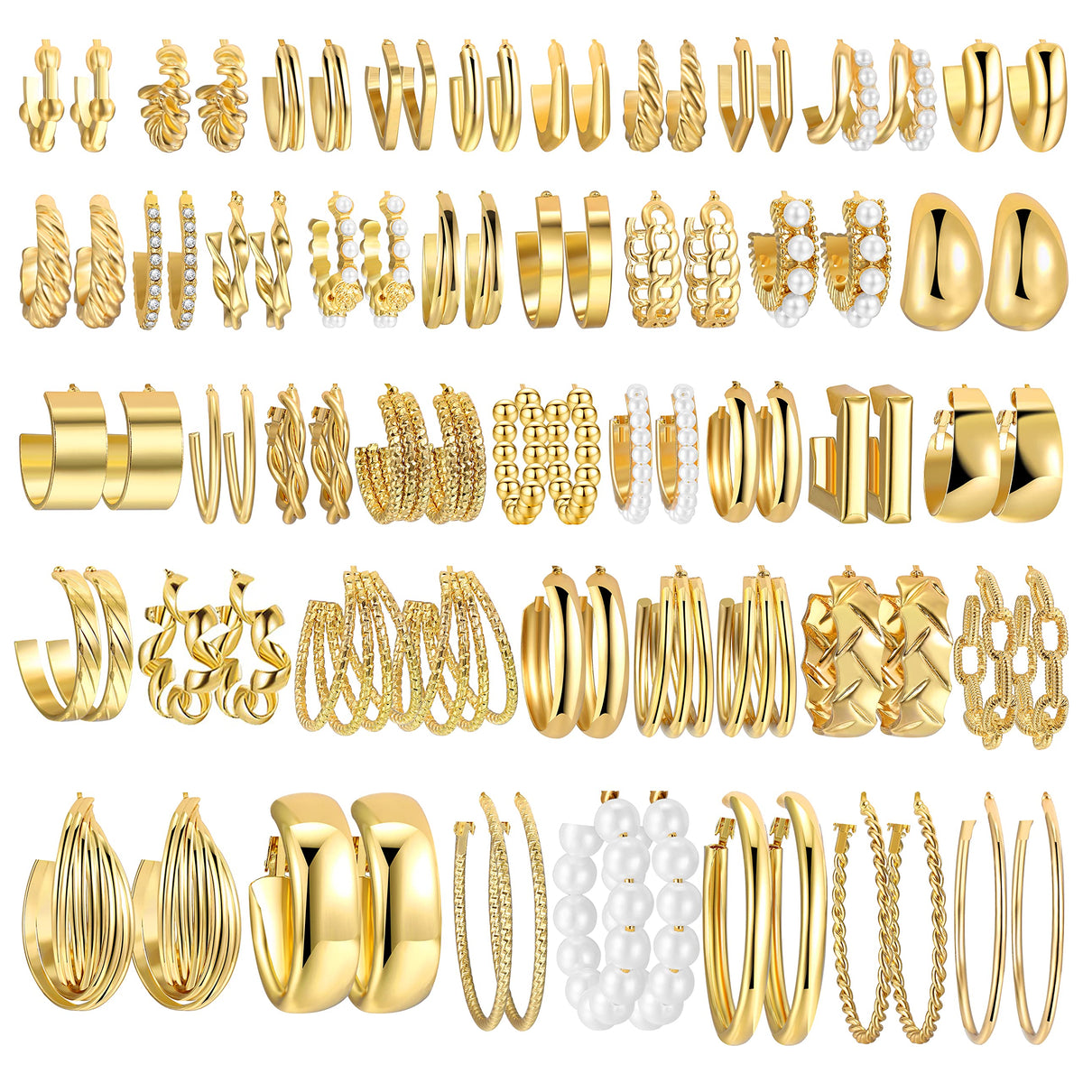 42 Pairs Gold Hoop Earrings Set for Women, Multiple Styles | Hypoallergenic Multipack Small to Chunky Hoops, Twisted Trendy Earrings for Everyday Wear Mothers Day Gifts