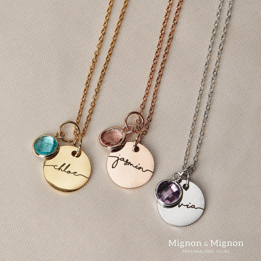 Personalized Birthstone Necklace for Women, Custom Birthstone Name Necklace | Custom necklaces for women, gold plated stainless steel, engraved name and birthstone — gifts for mom, grandma or best friend